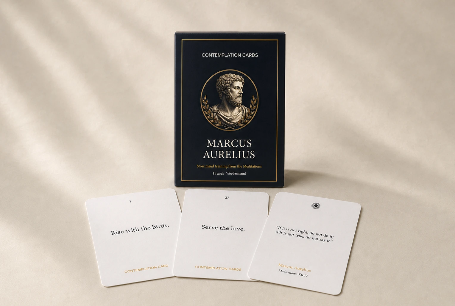Contemplation Cards, a Marcus Aurelius deck with cards arranged in front