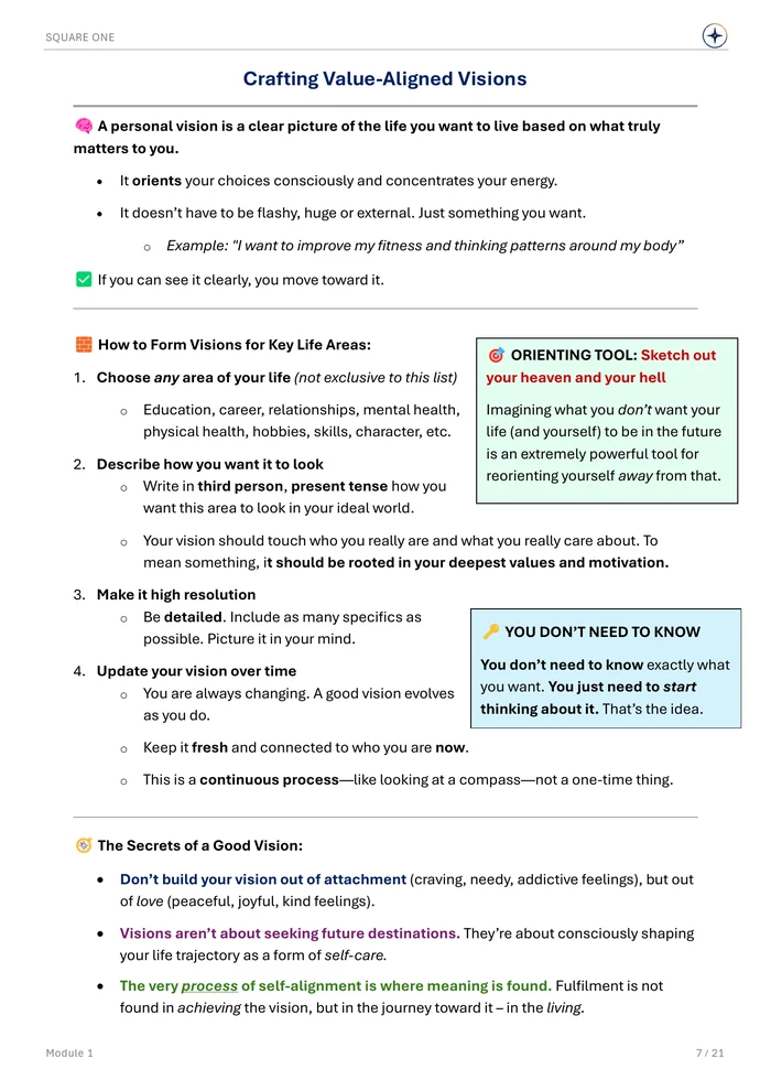 Crafting Value-Aligned Visions, original Module 1 course notes page 7