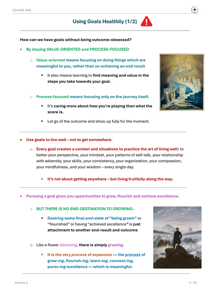 Using Goals Healthily (1/2), original Module 2 course notes page 4