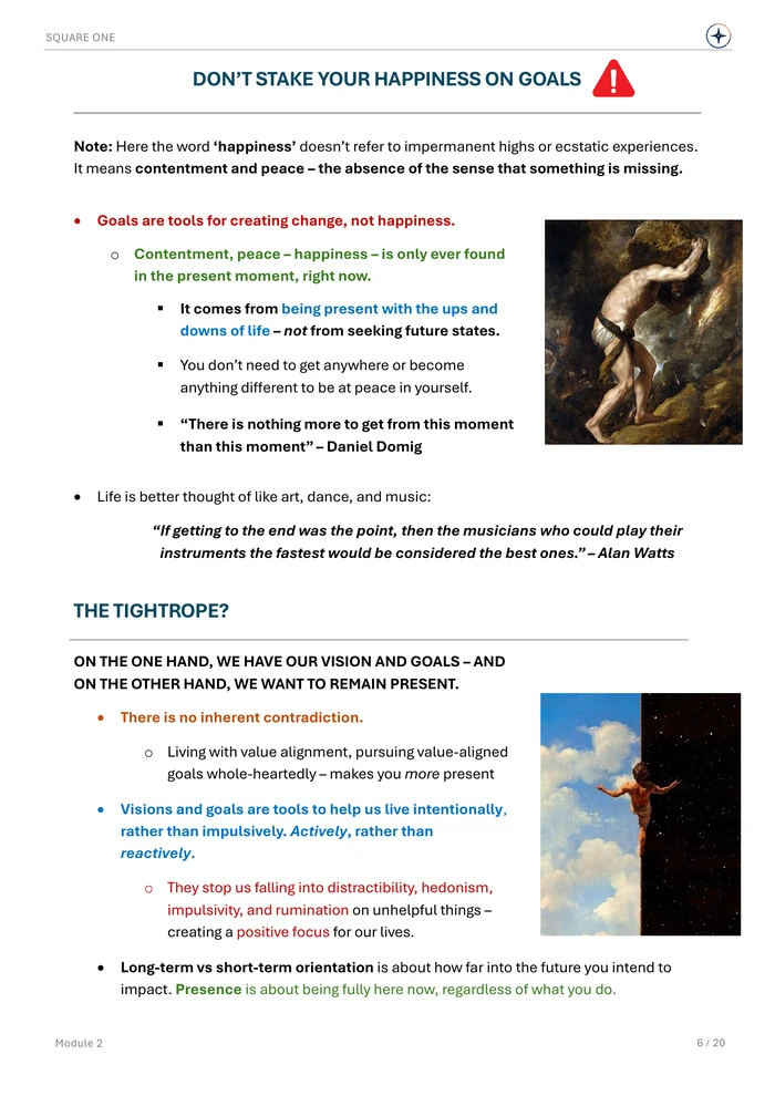 DON’T STAKE YOUR HAPPINESS ON GOALS, original Module 2 course notes page 6