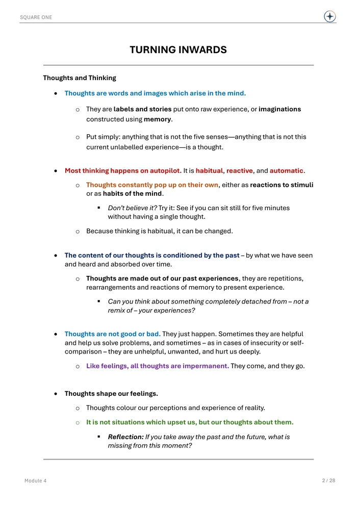 TURNING INWARDS, original Module 4 course notes page 2