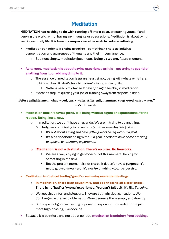 Meditation, original Module 6 course notes page 9