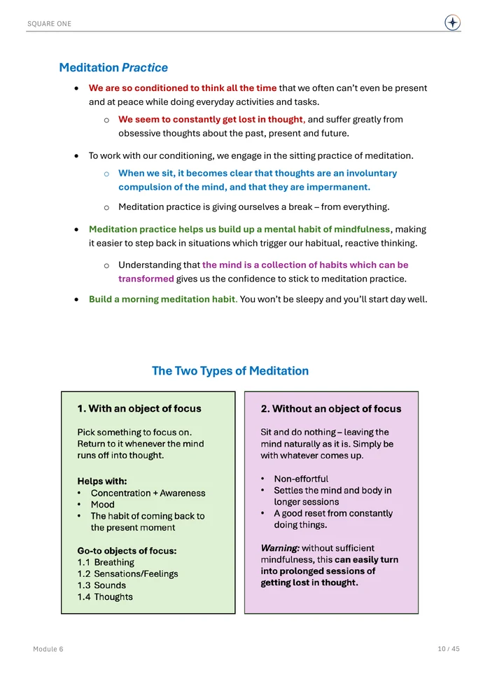 Meditation Practice, original Module 6 course notes page 10