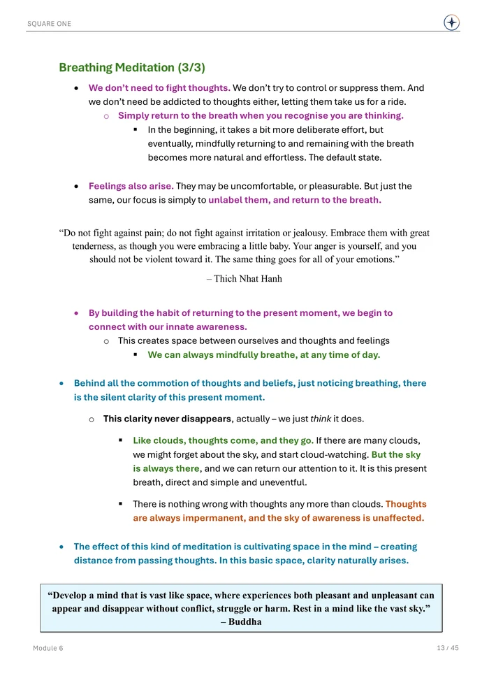 Breathing Meditation (3/3), original Module 6 course notes page 13